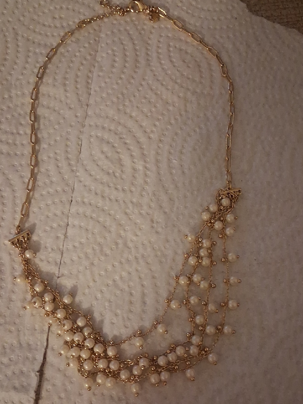 Ann Taylor Gold Multi-Strand Necklace with Cream Pearl Drops